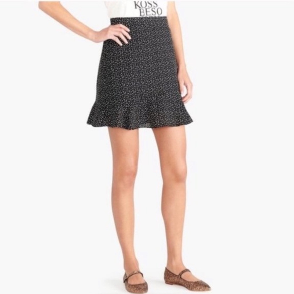 J Crew Black & White Star Print Mini Ruffle Hem Skirt